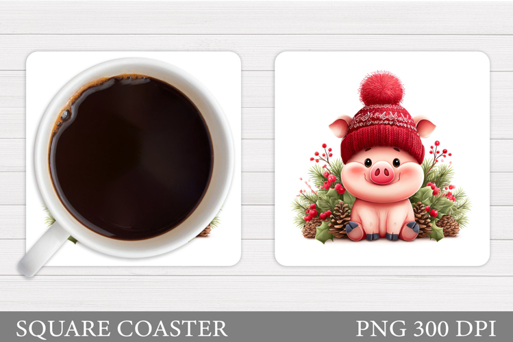 Christmas Pig Coaster. Cute Pig Coaster Sublimation