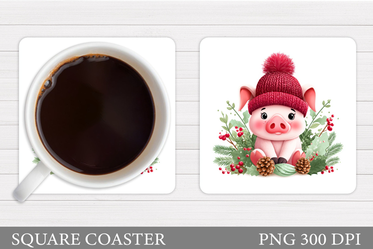 Christmas Pig Coaster. Cute Pig Coaster Sublimation