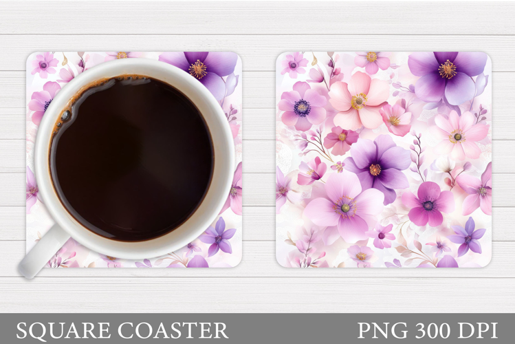 Flowers Coaster Sublimation. Floral Coaster Design