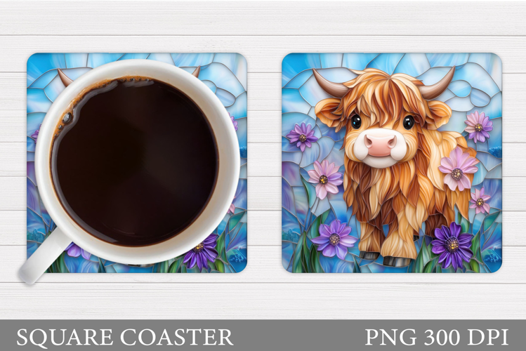 Highland Coaster Sublimation. Cow Flowers Coaster Design