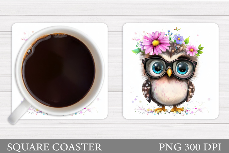 Cute Owl Coaster Design. Owl Flowers Coaster Sublimation