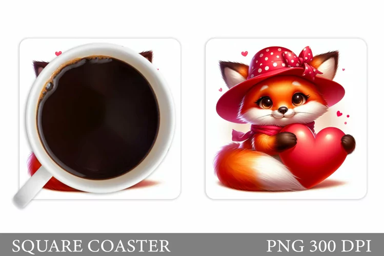 Valentines Fox Coaster. Cute Fox Coaster Sublimation