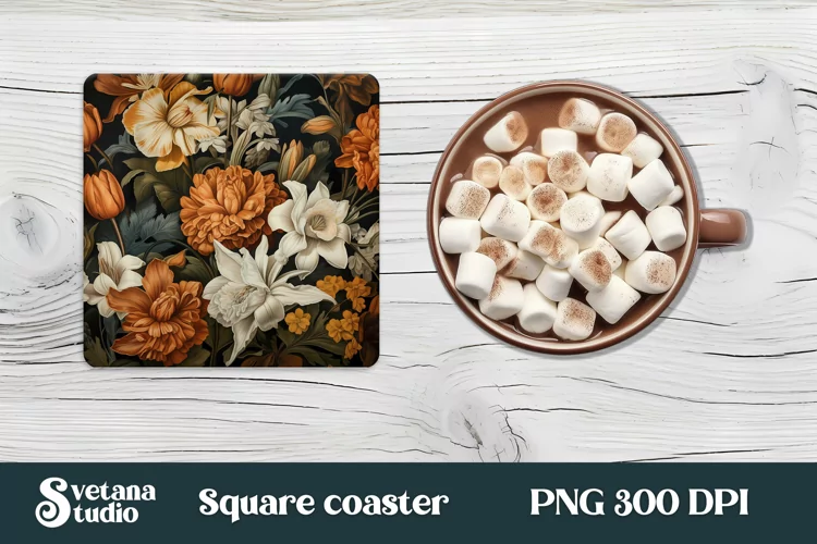 Orang flower square coaster sublimation PNG design