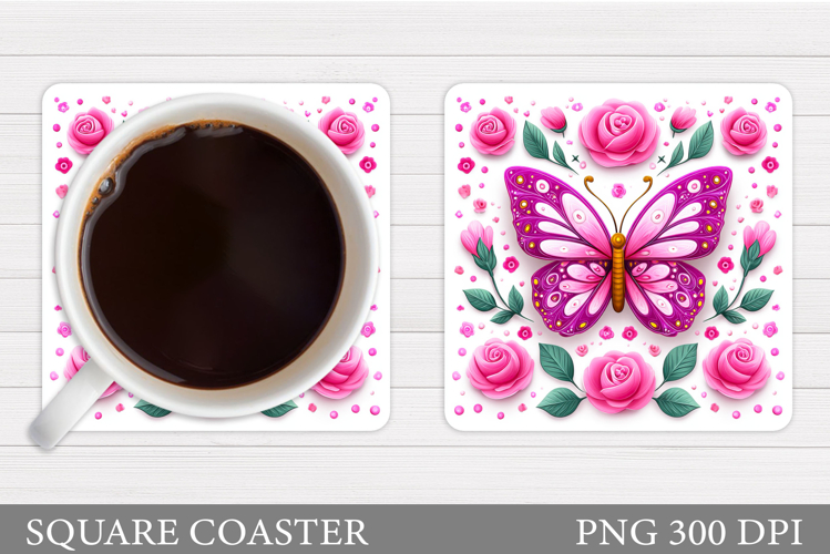 Butterfly Coaster Sublimation. Butterfly Flowers Coaster