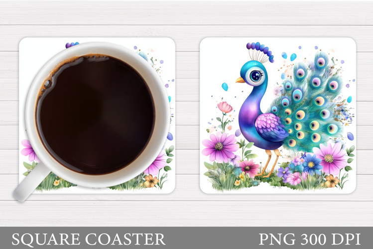 Peacock Coaster Design. Flowers Coaster Sublimation