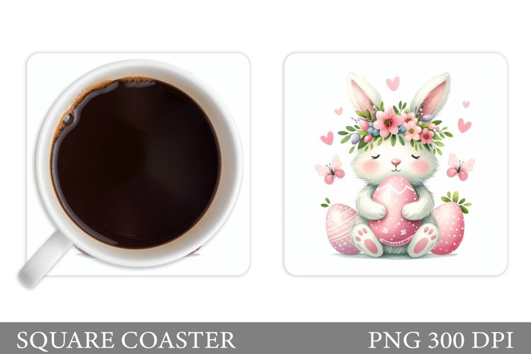 Easter Bunny Coaster. Easter Square Coaster Sublimation example image 1
