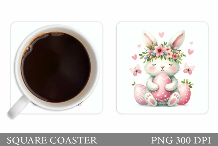 Easter Bunny Coaster. Easter Square Coaster Sublimation