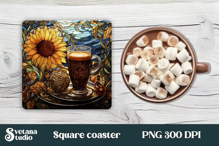 Coffee square coaster sublimation | Stained glass coaster