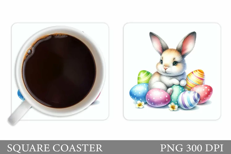Easter Bunny Coaster. Easter Square Coaster Sublimation
