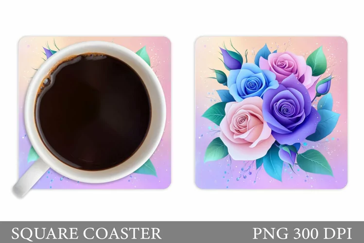 Roses Coaster Sublimation. Flowers Coaster Design