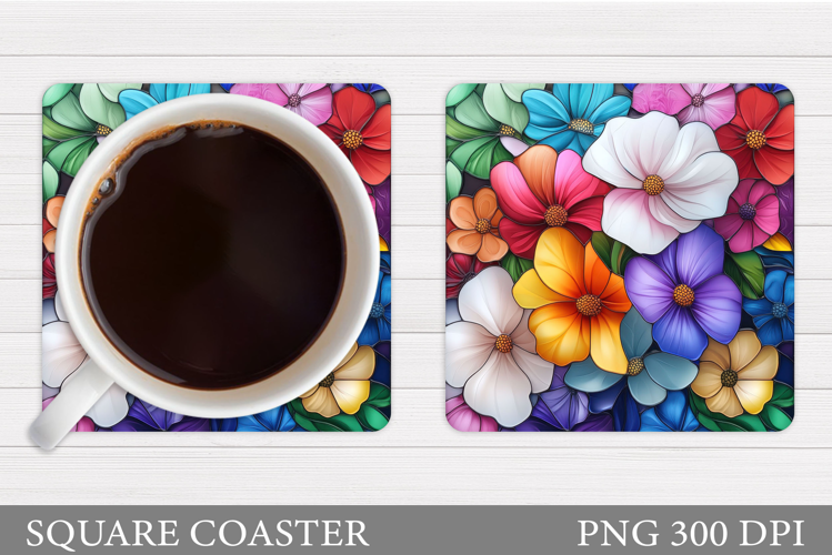Flowers Square Coaster Sublimation. Flowers Coaster Design