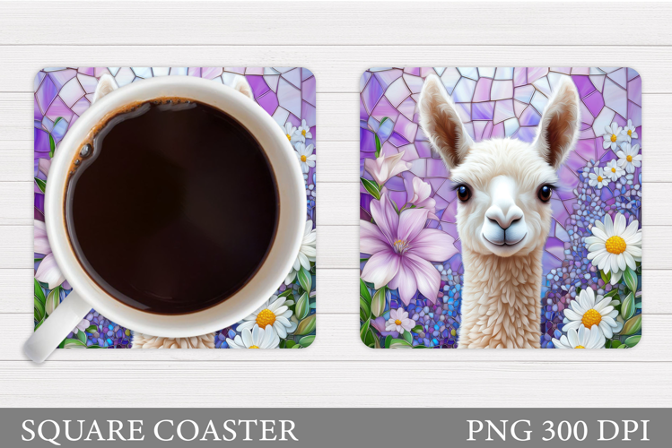 Cute Lama Coaster Design. Lama Flowers Coaster Sublimation