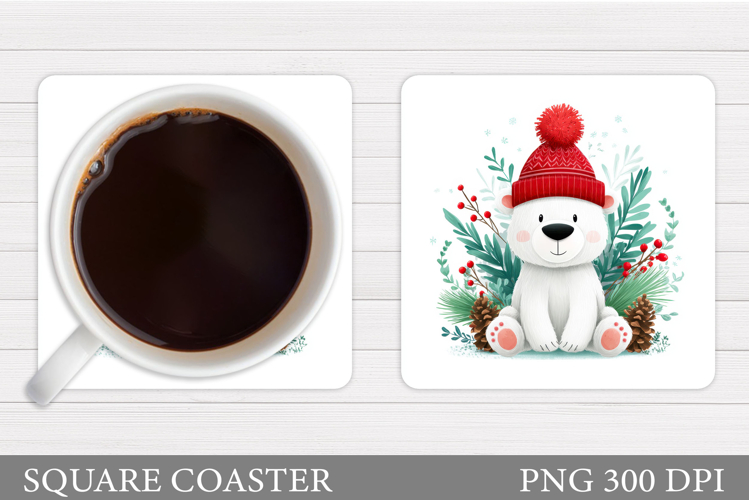 Polar Bear Coaster Design. Christmas Coaster Sublimation