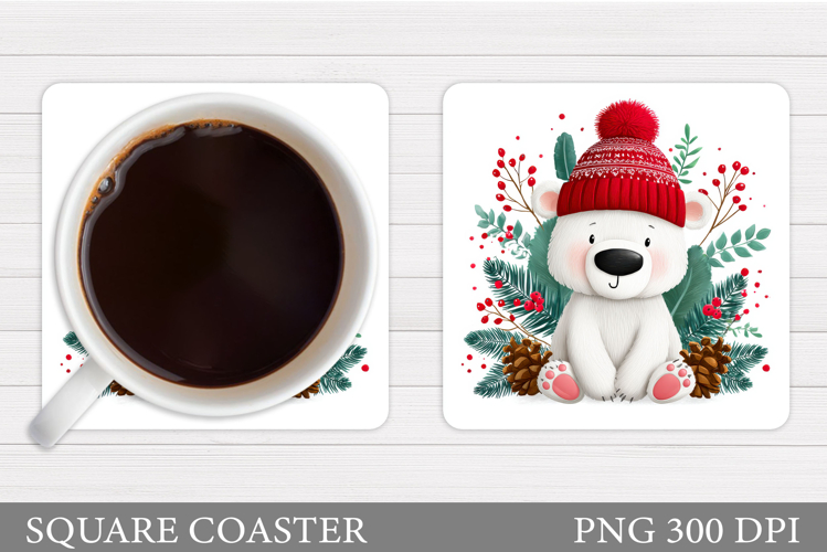 Polar Bear Coaster Design. Christmas Coaster Sublimation