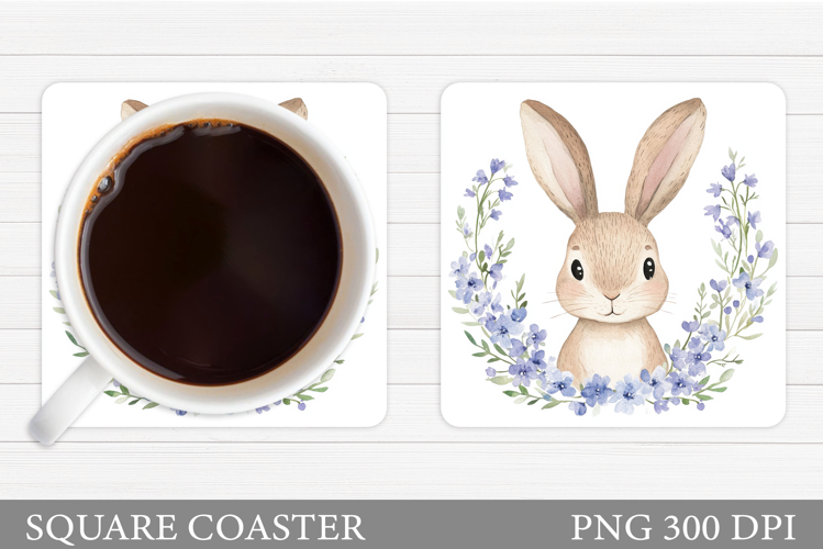 Cute Bunny Coaster Design. Bunny Flowers Coaster