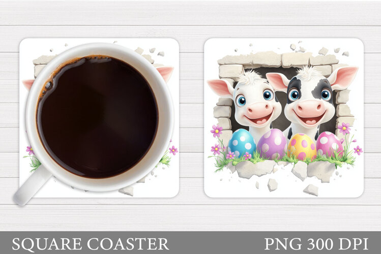 Easter Cow Coaster Design. Easter Coaster Sublimation example image 1