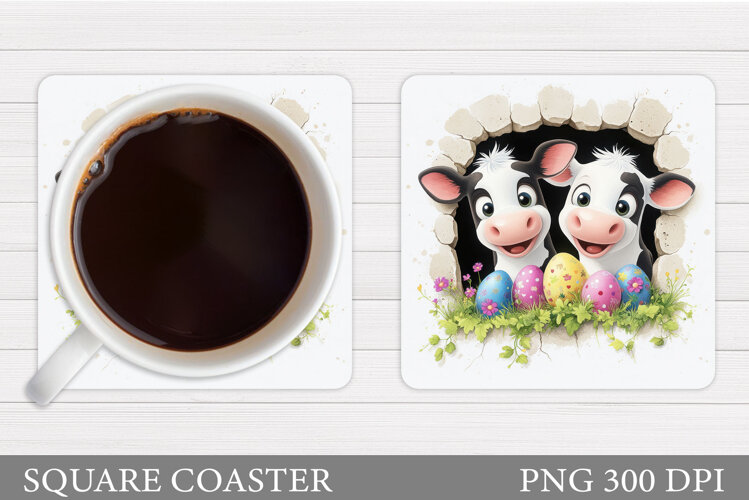 Easter Cow Coaster Design. Easter Coaster Sublimation example image 1