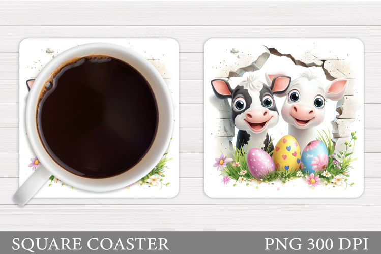 Easter Cow Coaster Design. Easter Cow Sublimation