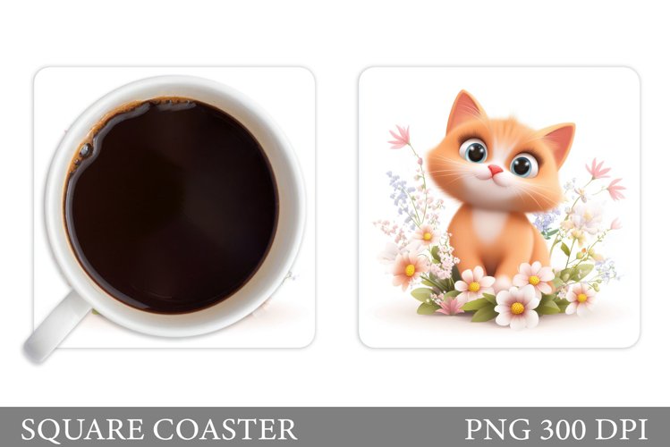 Cute Cat Coaster Design. Cute Cat Sublimation