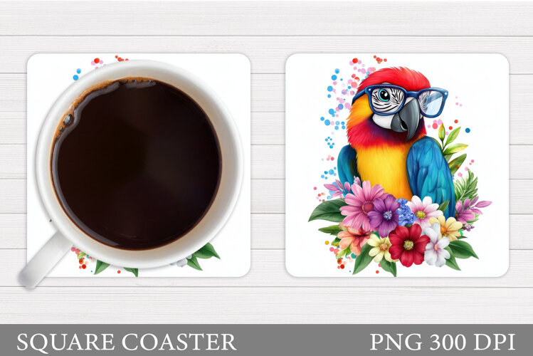 Parrot Square Coaster Design. Parrot Coaster Sublimation example image 1