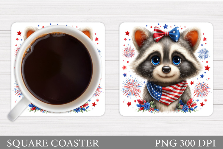 Patriotic Raccoon Coaster. Patriotic Coaster Sublimation