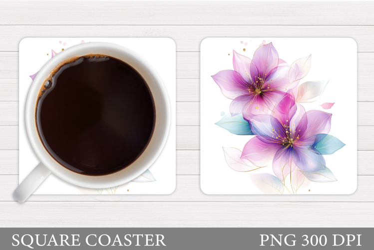 Flowers Square Coaster Sublimation. Flowers Coaster Design