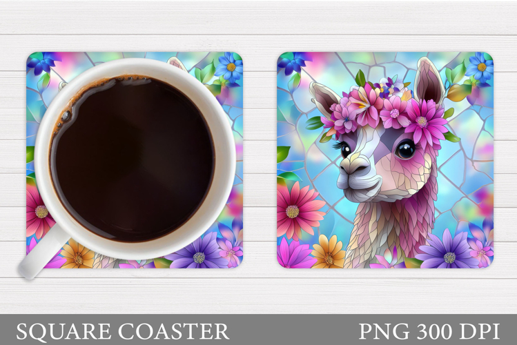 Cute Lama Coaster Design. Lama Flowers Coaster Sublimation
