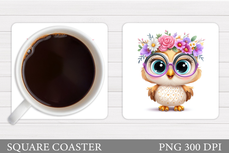 Owl Coaster Design. Owl Flowers Coaster Sublimation