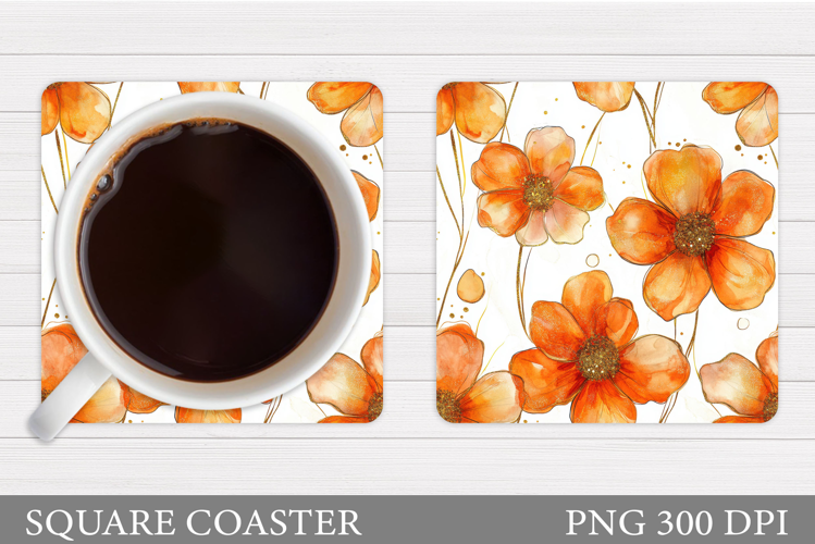 Flowers Square Coaster Sublimation. Flowers Coaster Design
