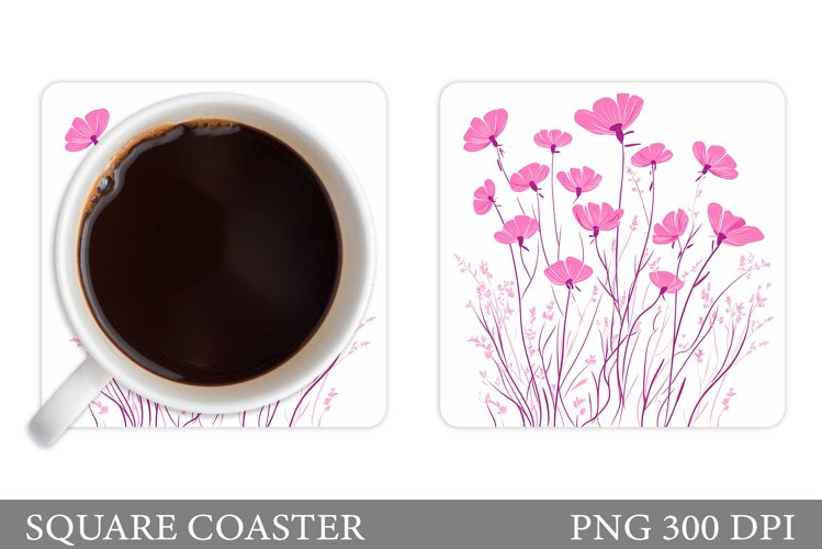 Wildflowers Coaster Sublimation. Flowers Coaster Design example image 1