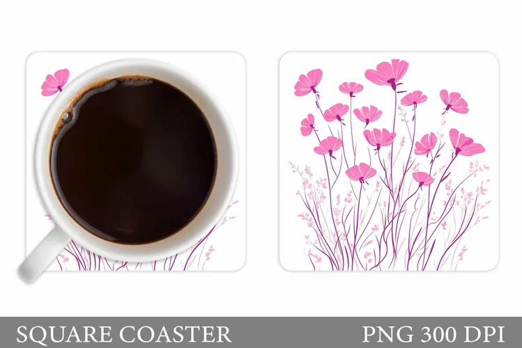 Wildflowers Coaster Sublimation. Flowers Coaster Design