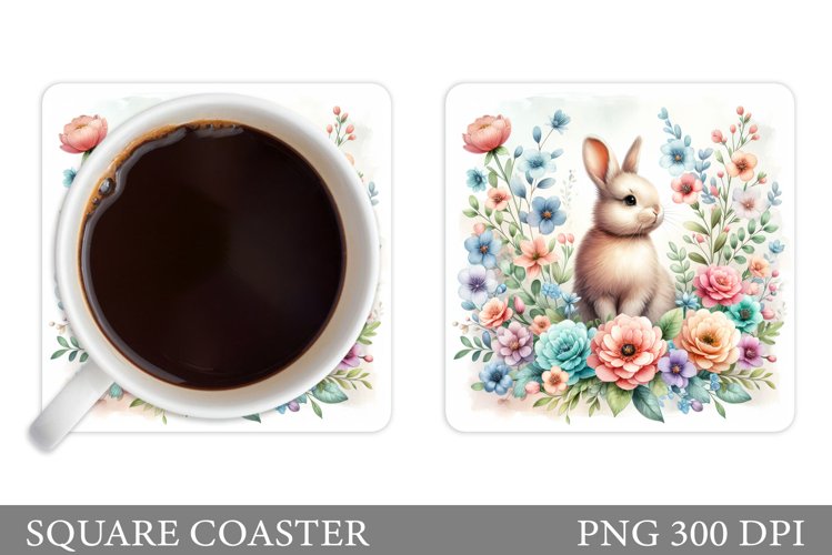 Cute Bunny Coaster Design. Bunny Flowers Coaster