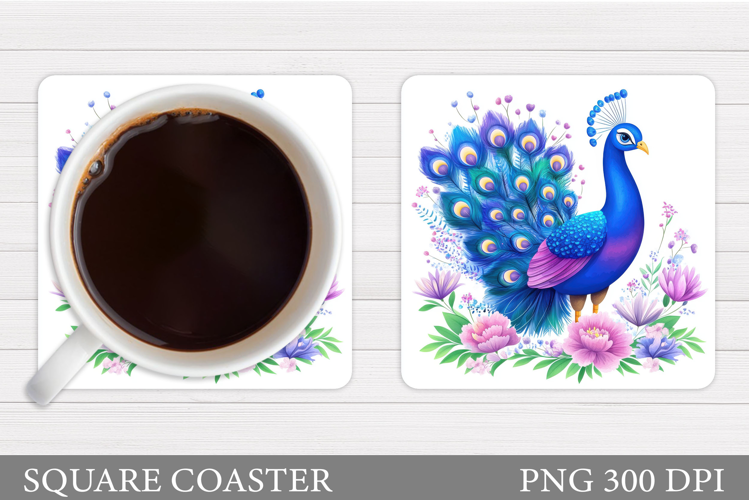 Peacock Coaster Design. Flowers Coaster Sublimation