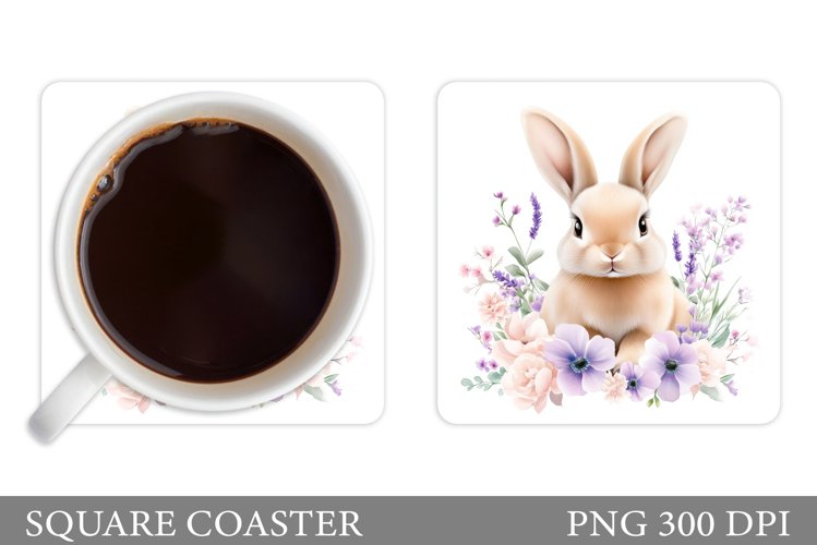 Cute Bunny Coaster. Bunny Flowers Coaster Sublimation example image 1