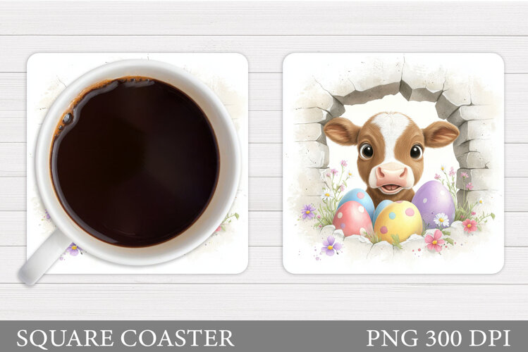 Easter Cow Coaster Design. Easter Cow Sublimation example image 1