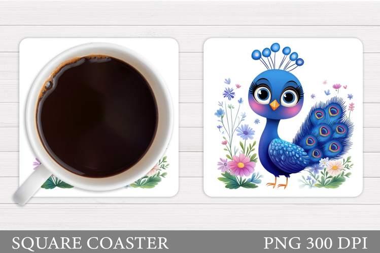 Peacock Coaster Design. Flowers Coaster Sublimation