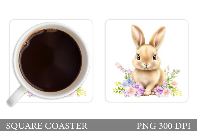 Cute Bunny Coaster Design. Bunny Flowers Coaster example image 1