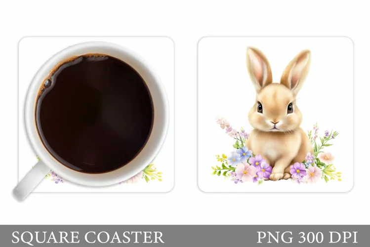 Cute Bunny Coaster Design. Bunny Flowers Coaster