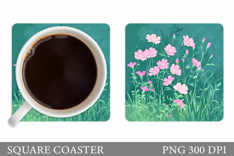 Wildflowers Coaster Sublimation. Flowers Coaster Design