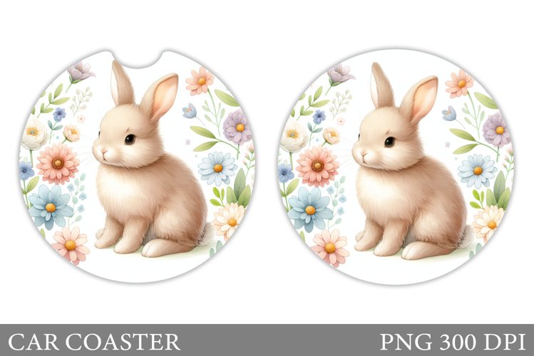 Bunny Car Coaster Sublimation. Bunny Flowers Car Coaster