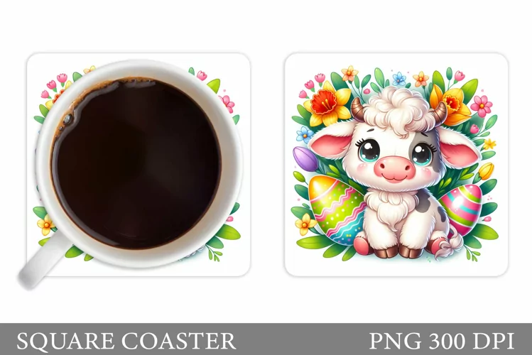 Easter Cow Coaster Design. Easter Coaster Sublimation