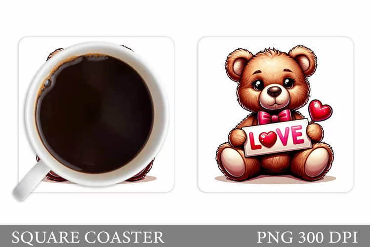 Valentines Bear Coaster. Valentines Coaster Sublimation
