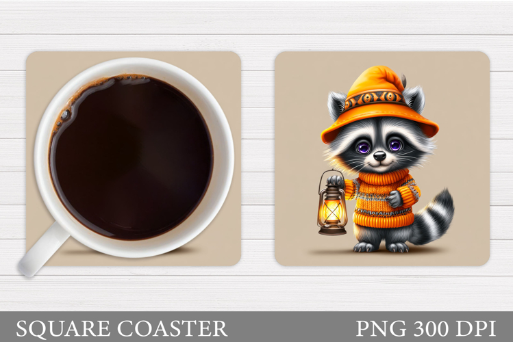 Halloween Raccoon Coaster. Halloweens Coaster Design