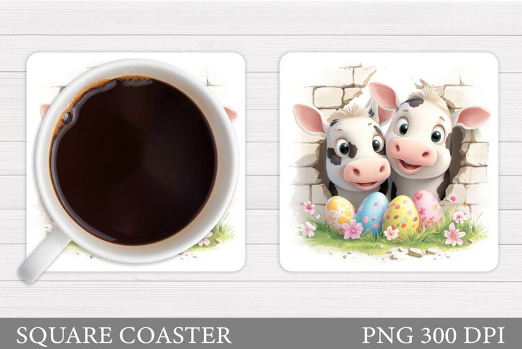 Easter Cow Coaster Design. Easter Coaster Sublimation example image 1