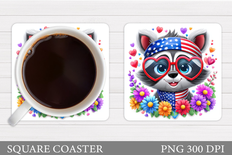 Patriotic Raccoon Coaster. Patriotic Coaster Sublimation