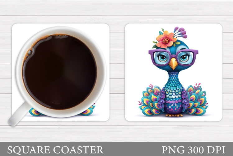 Cute Peacock Coaster Design. Cute Peacock Sublimation