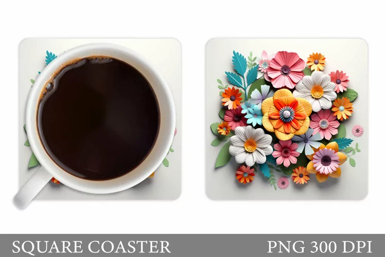 3D Flowers Coaster Design. Flowers Coaster Sublimation