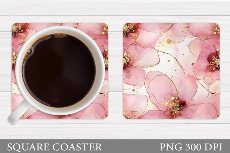 Flowers Square Coaster Sublimation. Flowers Coaster Design example image 1
