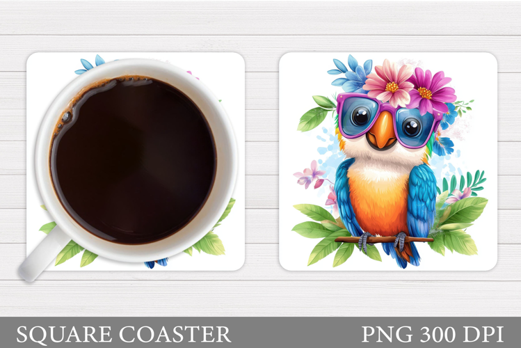 Cute Parrot Coaster Design. Parrot Flowers Coaster