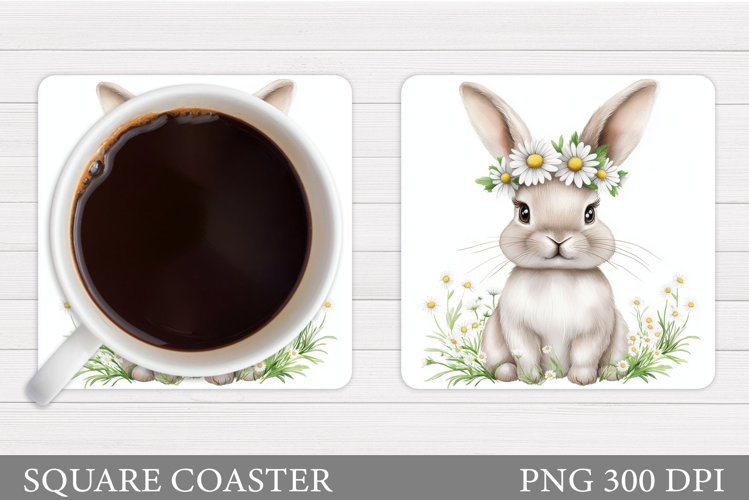 Cute Bunny Coaster Design. Bunny Flowers Coaster Sublimation
